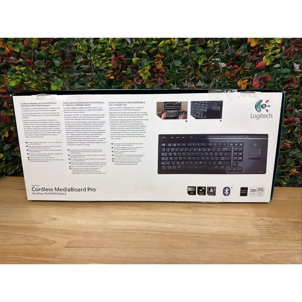 Logitech Cordless MediaBoard Pro Keyboard Bluetooth for PlayStation‎ 3 PS3, New